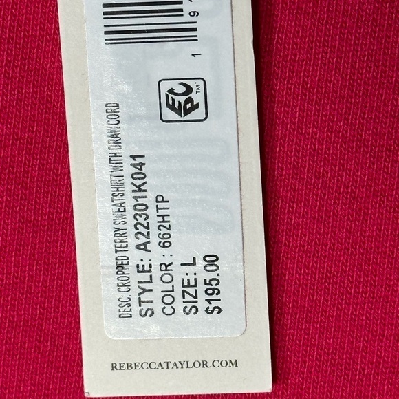 Rebecca Taylor Crop Sweatshirt Drawstring Hem Women Pima Cotton NWT - Picture 5 of 10